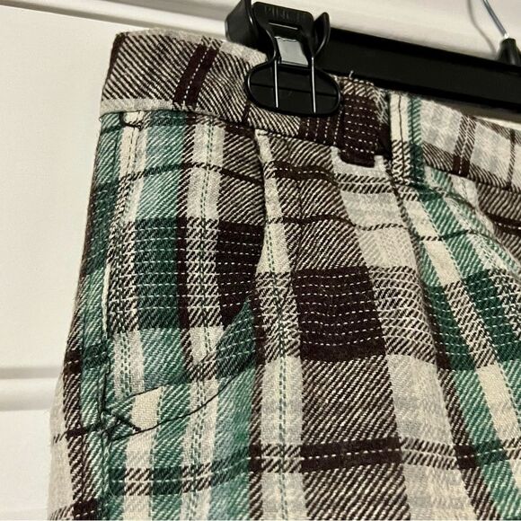 FOX VTG Y2K Academia Plaid Wool Brown Green Ivory Low Rise Mini Dress Shorts 7 S - Picture 7 of 16